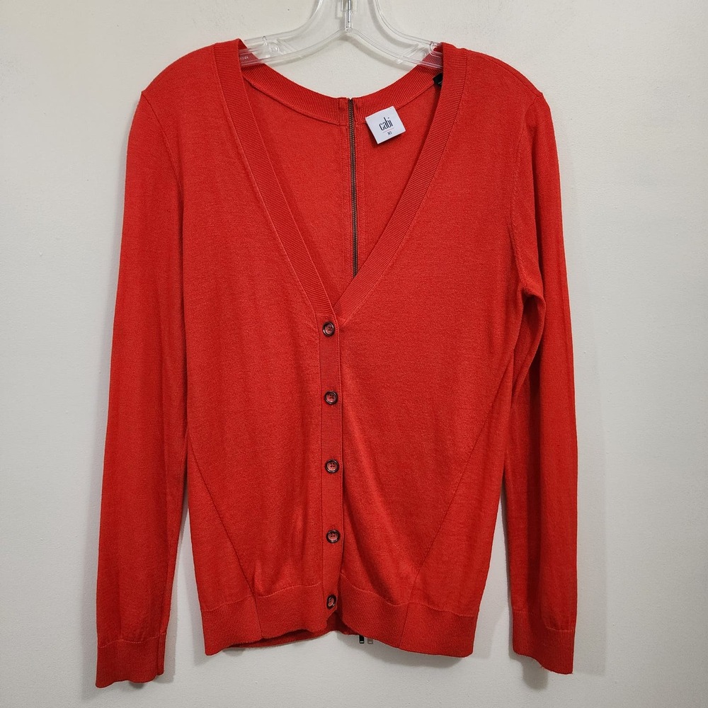Cabi Cobblestone button front cardigan fiery red with back full zipper womans XS